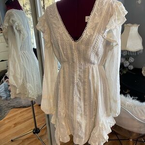 Free People Ivory Lace Long Sleeve Mini Dress